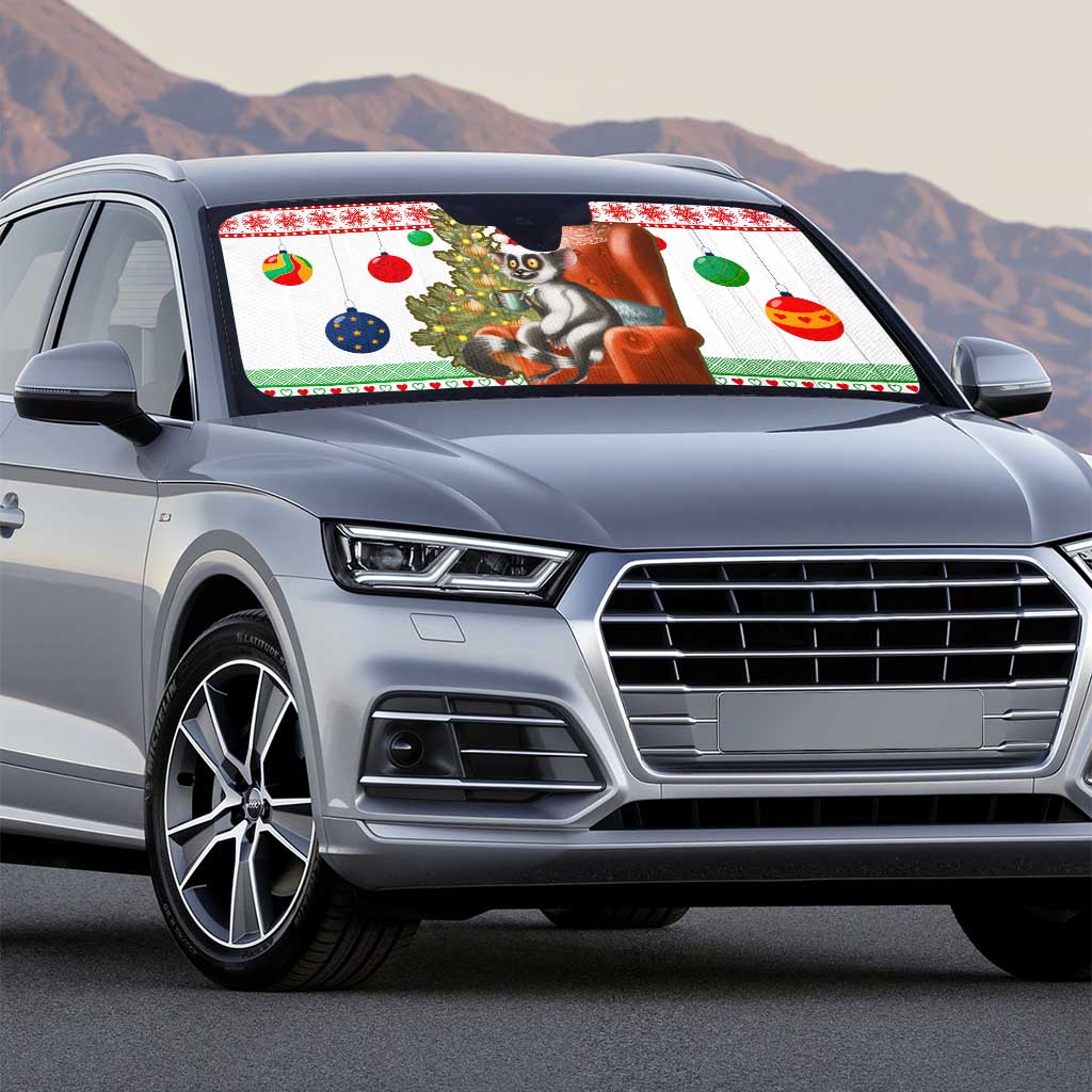 Madagascar Christmas Auto Sun Shade with Lemur Santa Hat Holiday Tree and Festive Pattern - Wonder Print Shop