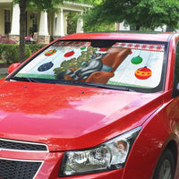 Madagascar Christmas Auto Sun Shade with Lemur Santa Hat Holiday Tree and Festive Pattern - Wonder Print Shop