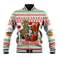 Madagascar Christmas Baseball Jacket with Lemur Santa Hat Holiday Tree and Festive Pattern - Wonder Print Shop