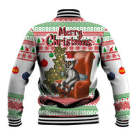 Madagascar Christmas Baseball Jacket with Lemur Santa Hat Holiday Tree and Festive Pattern - Wonder Print Shop