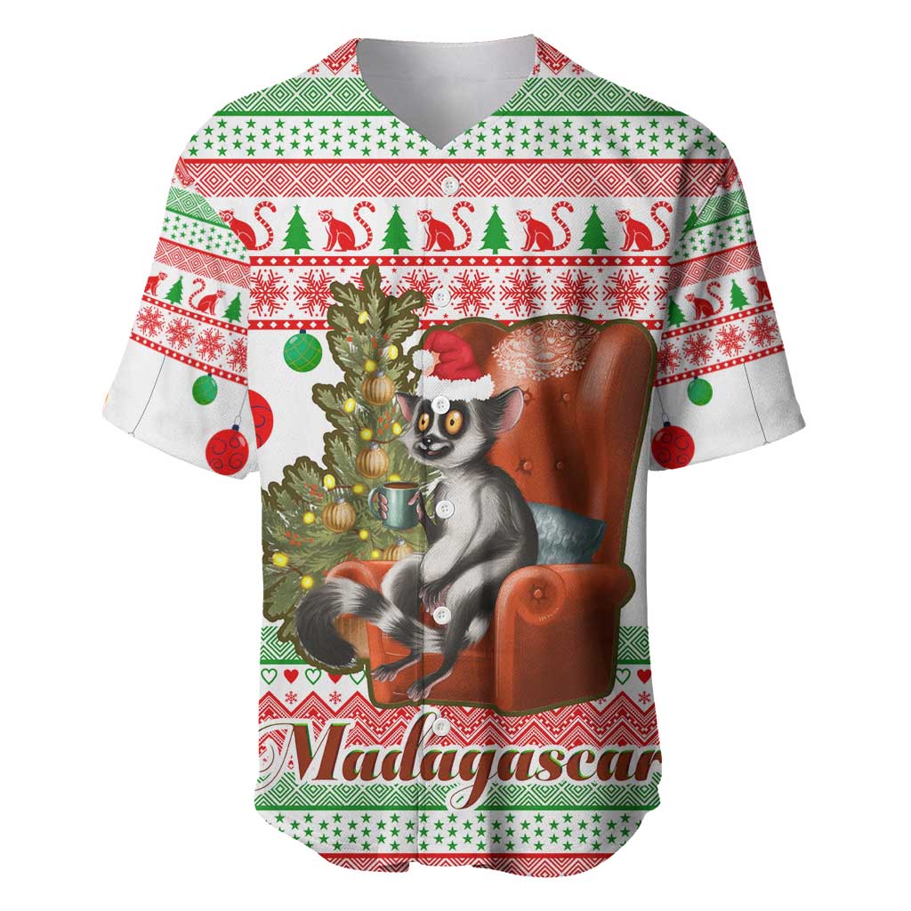Madagascar Christmas Baseball Jersey with Lemur Santa Hat Holiday Tree and Festive Pattern - Wonder Print Shop