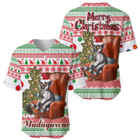 Madagascar Christmas Baseball Jersey with Lemur Santa Hat Holiday Tree and Festive Pattern - Wonder Print Shop
