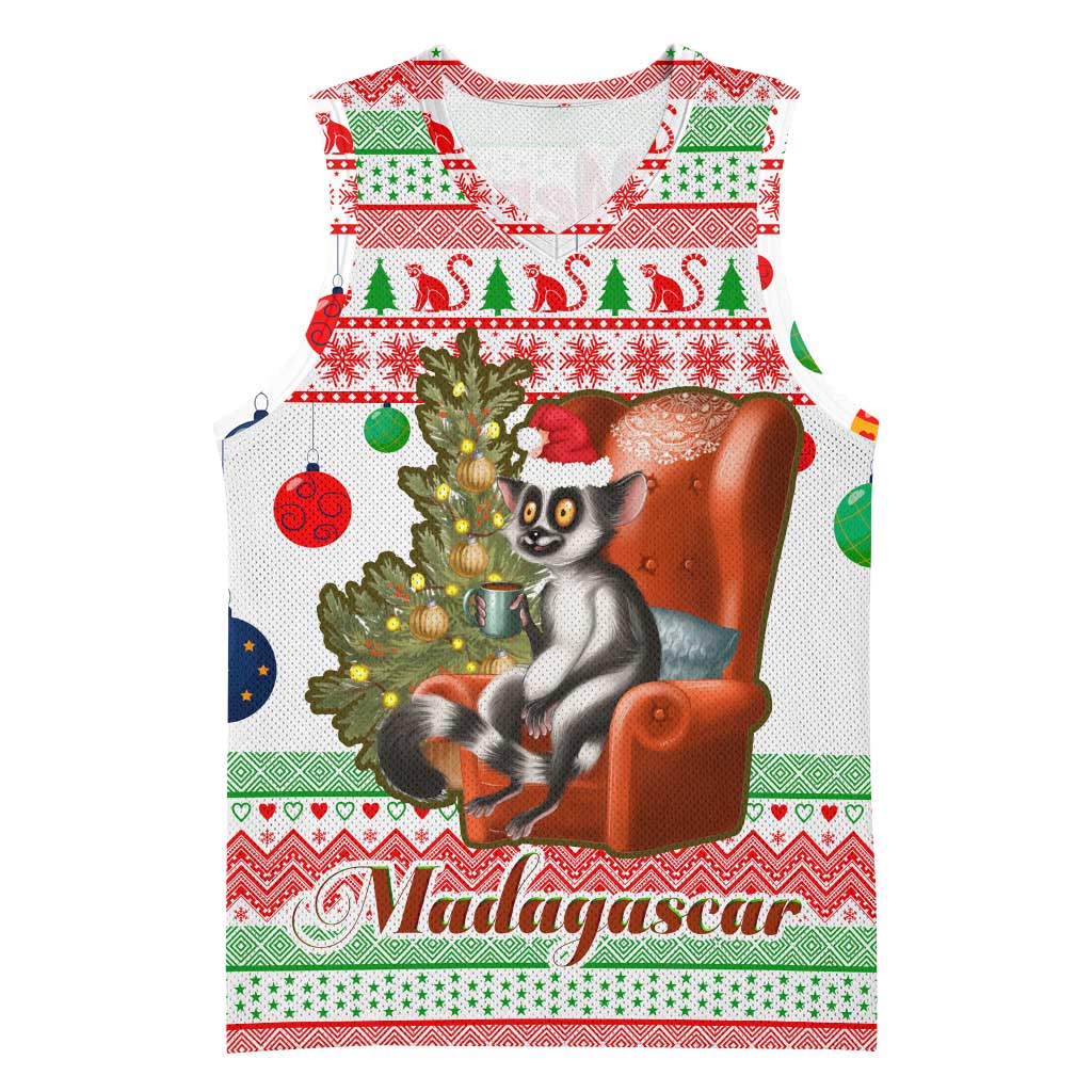 Madagascar Christmas Basketball Jersey with Lemur Santa Hat Holiday Tree and Festive Pattern - Wonder Print Shop