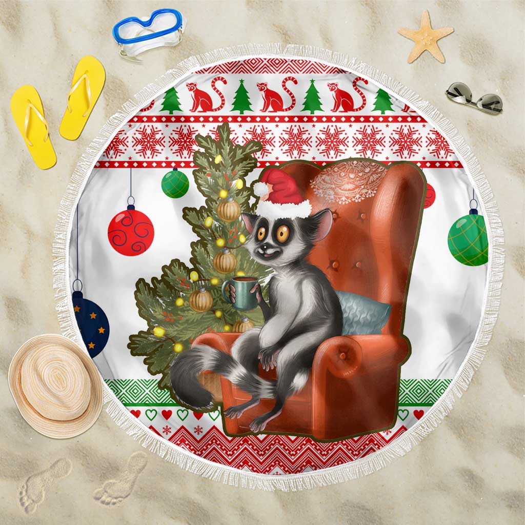 Madagascar Christmas Beach Blanket with Lemur Santa Hat Holiday Tree and Festive Pattern - Wonder Print Shop