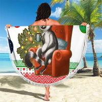 Madagascar Christmas Beach Blanket with Lemur Santa Hat Holiday Tree and Festive Pattern - Wonder Print Shop