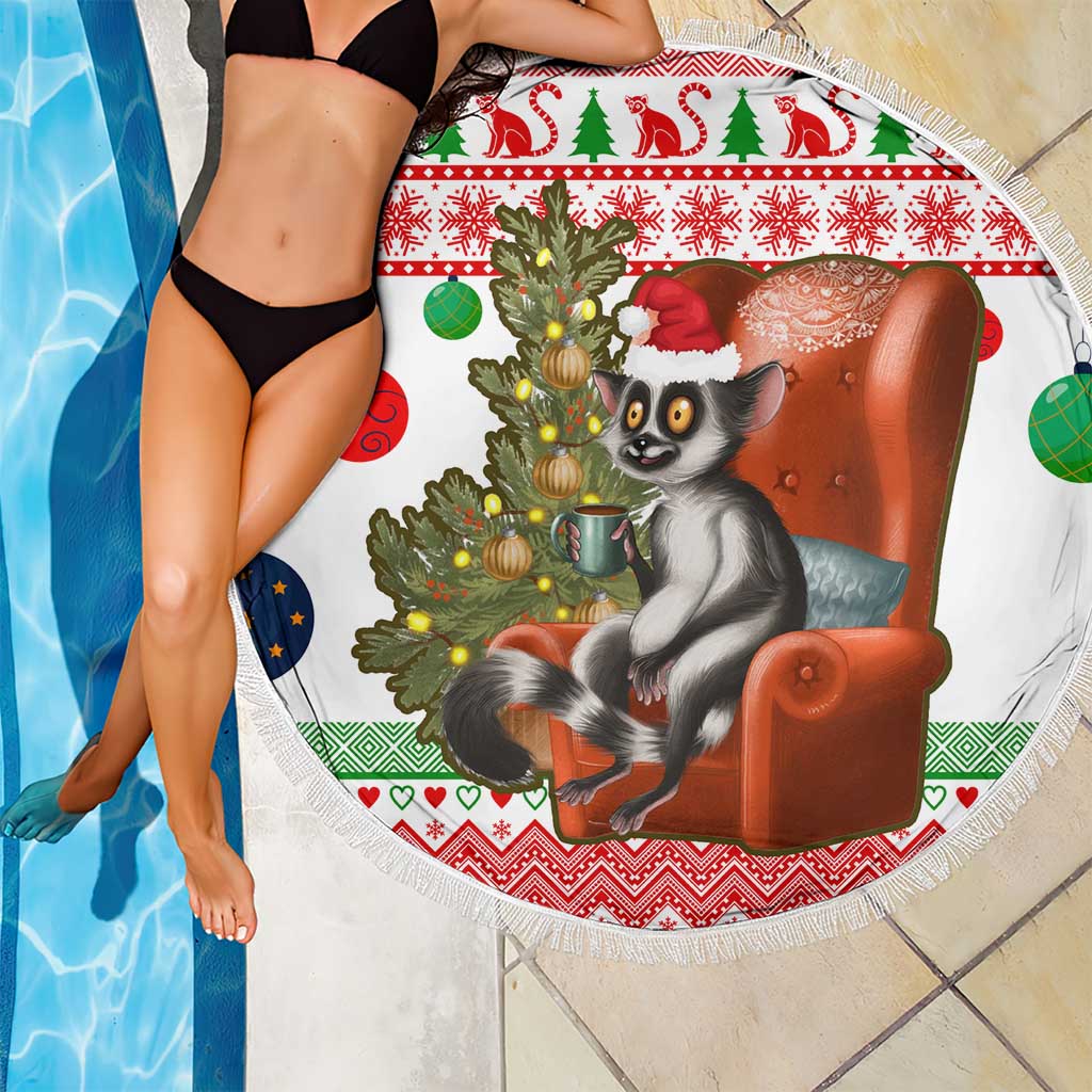 Madagascar Christmas Beach Blanket with Lemur Santa Hat Holiday Tree and Festive Pattern - Wonder Print Shop
