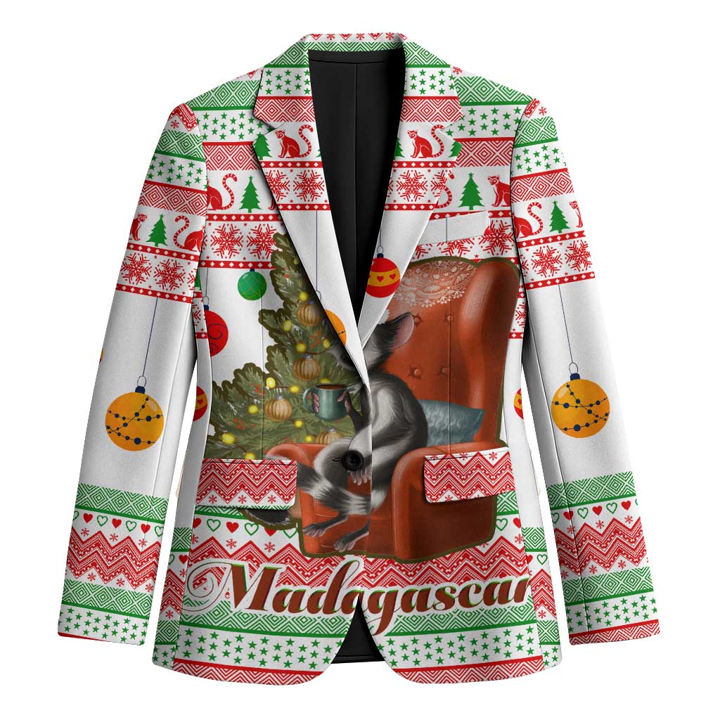 Madagascar Christmas Blazer with Lemur Santa Hat Holiday Tree and Festive Pattern - Wonder Print Shop