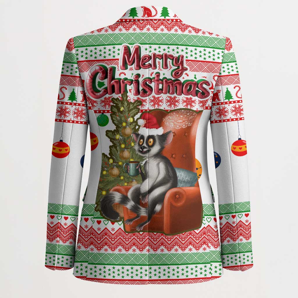 Madagascar Christmas Blazer with Lemur Santa Hat Holiday Tree and Festive Pattern - Wonder Print Shop