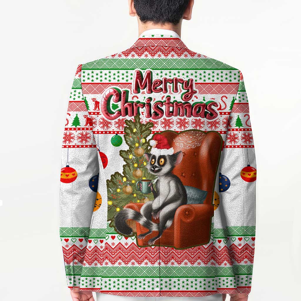 Madagascar Christmas Blazer with Lemur Santa Hat Holiday Tree and Festive Pattern - Wonder Print Shop