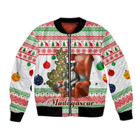 Madagascar Christmas Bomber Jacket with Lemur Santa Hat Holiday Tree and Festive Pattern - Wonder Print Shop