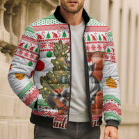 Madagascar Christmas Bomber Puffer Jacket with Lemur Santa Hat Holiday Tree and Festive Pattern - Wonder Print Shop