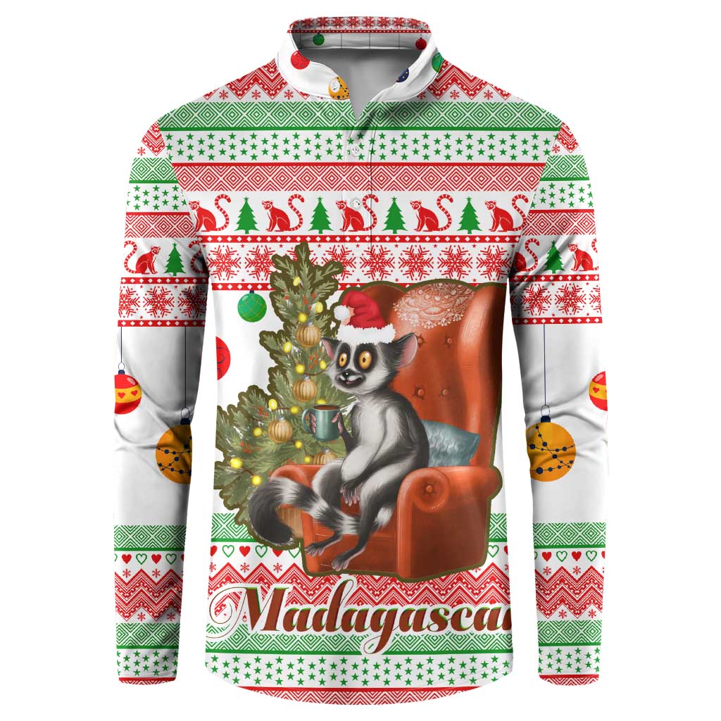 Madagascar Christmas Button Sweatshirt with Lemur Santa Hat Holiday Tree and Festive Pattern - Wonder Print Shop