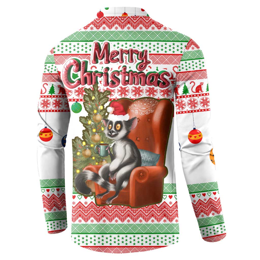 Madagascar Christmas Button Sweatshirt with Lemur Santa Hat Holiday Tree and Festive Pattern - Wonder Print Shop