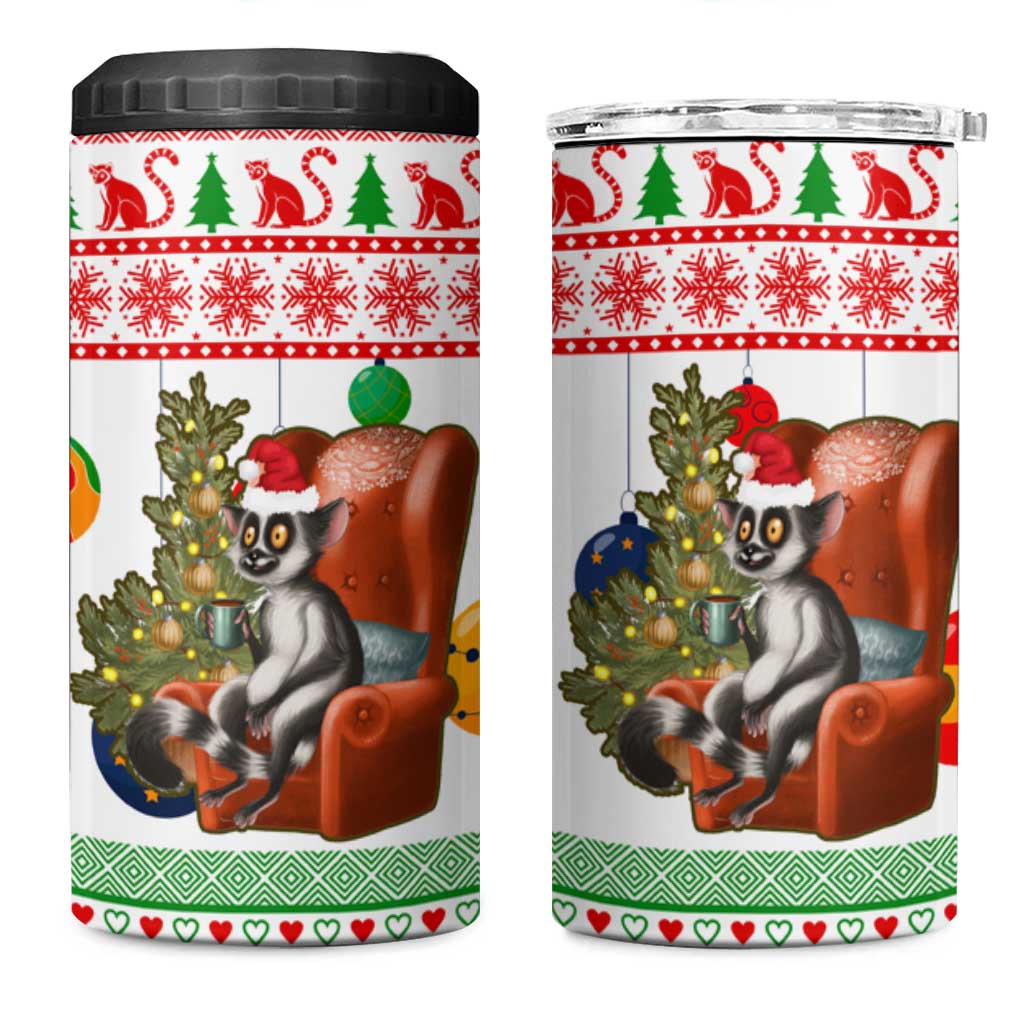 Madagascar Christmas 4 in 1 Can Cooler Tumbler with Lemur Santa Hat Holiday Tree and Festive Pattern - Wonder Print Shop