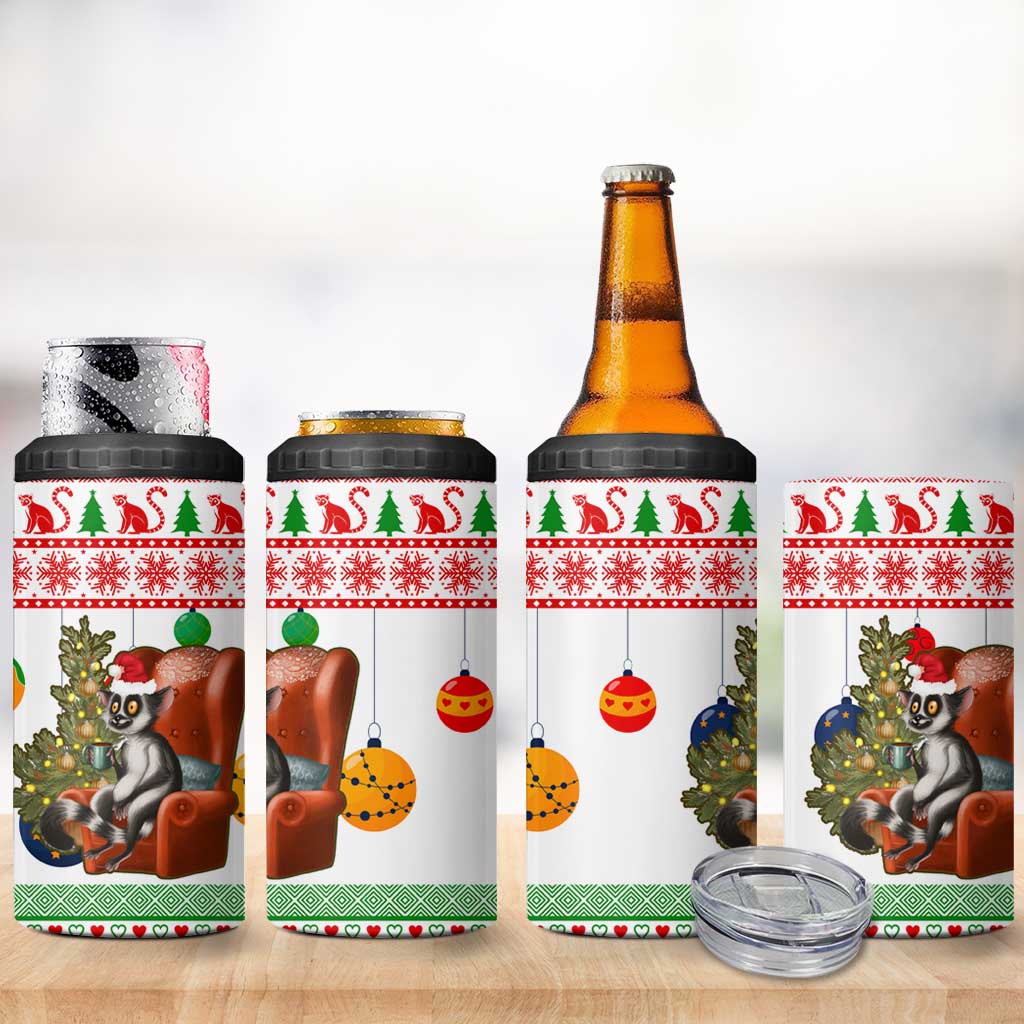 Madagascar Christmas 4 in 1 Can Cooler Tumbler with Lemur Santa Hat Holiday Tree and Festive Pattern - Wonder Print Shop