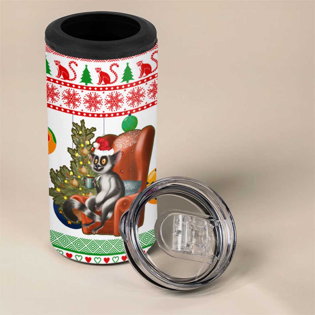 Madagascar Christmas 4 in 1 Can Cooler Tumbler with Lemur Santa Hat Holiday Tree and Festive Pattern - Wonder Print Shop