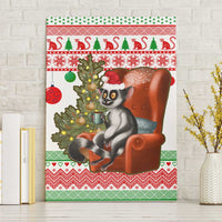 Madagascar Christmas Canvas Wall Art with Lemur Santa Hat Holiday Tree and Festive Pattern - Wonder Print Shop