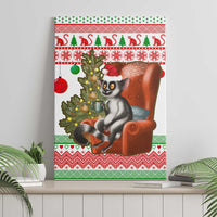 Madagascar Christmas Canvas Wall Art with Lemur Santa Hat Holiday Tree and Festive Pattern - Wonder Print Shop