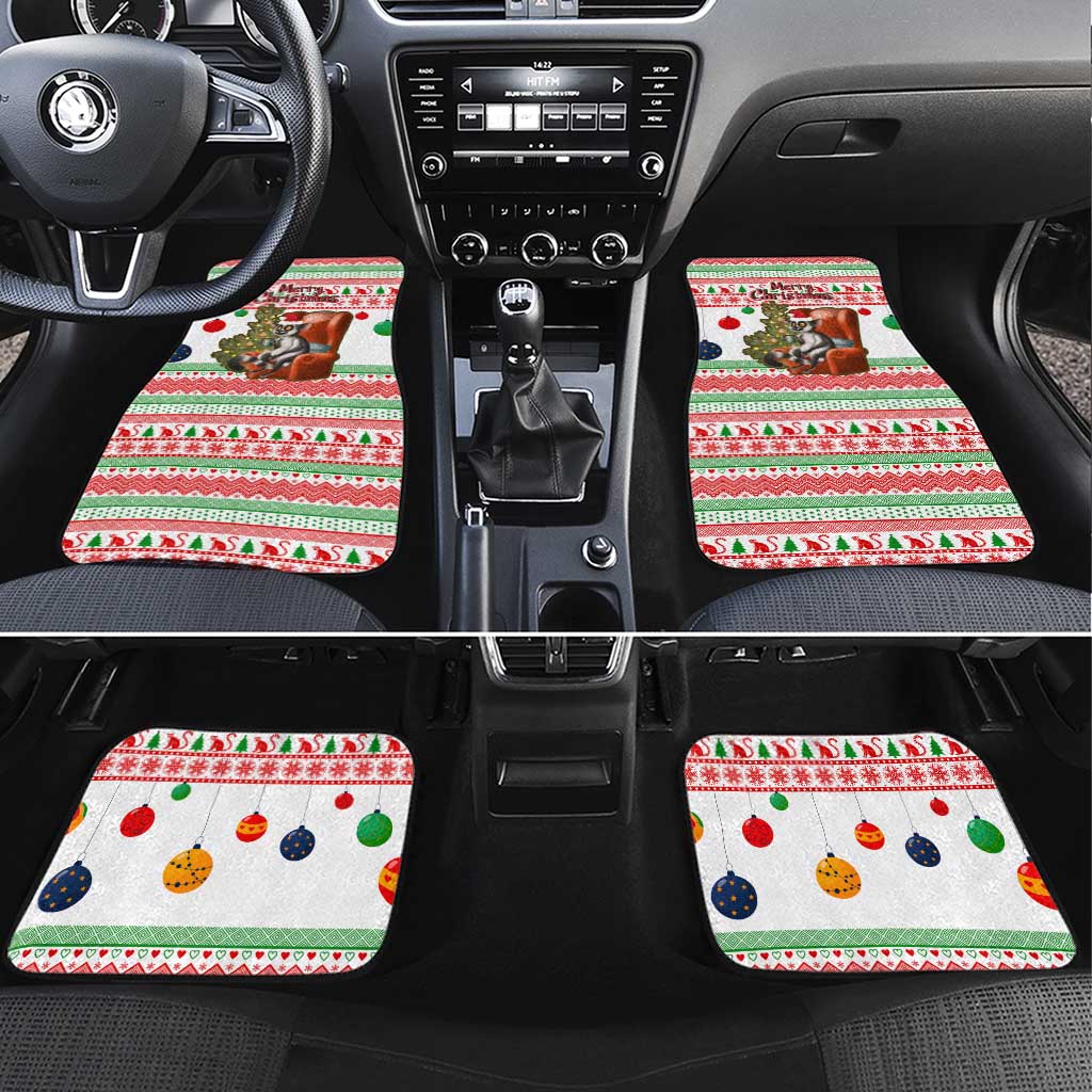 Madagascar Christmas Car Mats with Lemur Santa Hat Holiday Tree and Festive Pattern - Wonder Print Shop