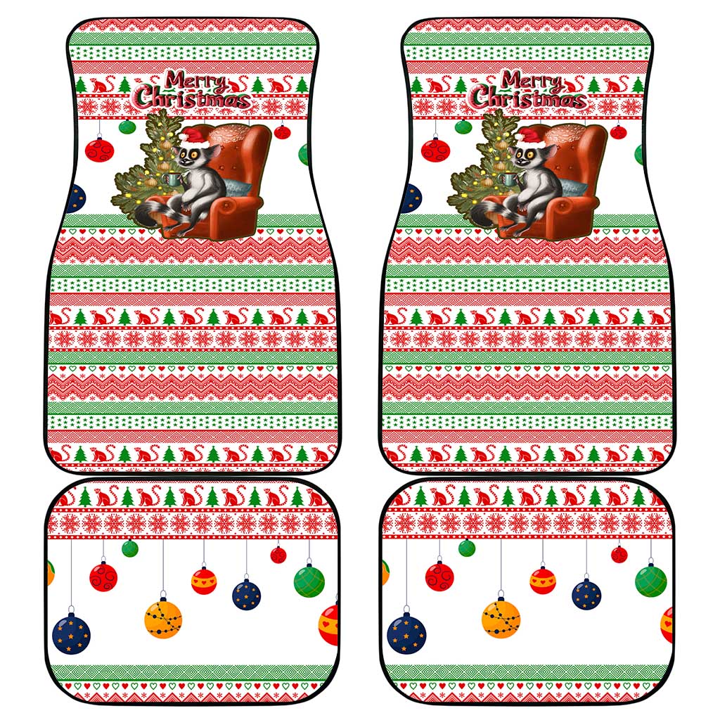 Madagascar Christmas Car Mats with Lemur Santa Hat Holiday Tree and Festive Pattern - Wonder Print Shop