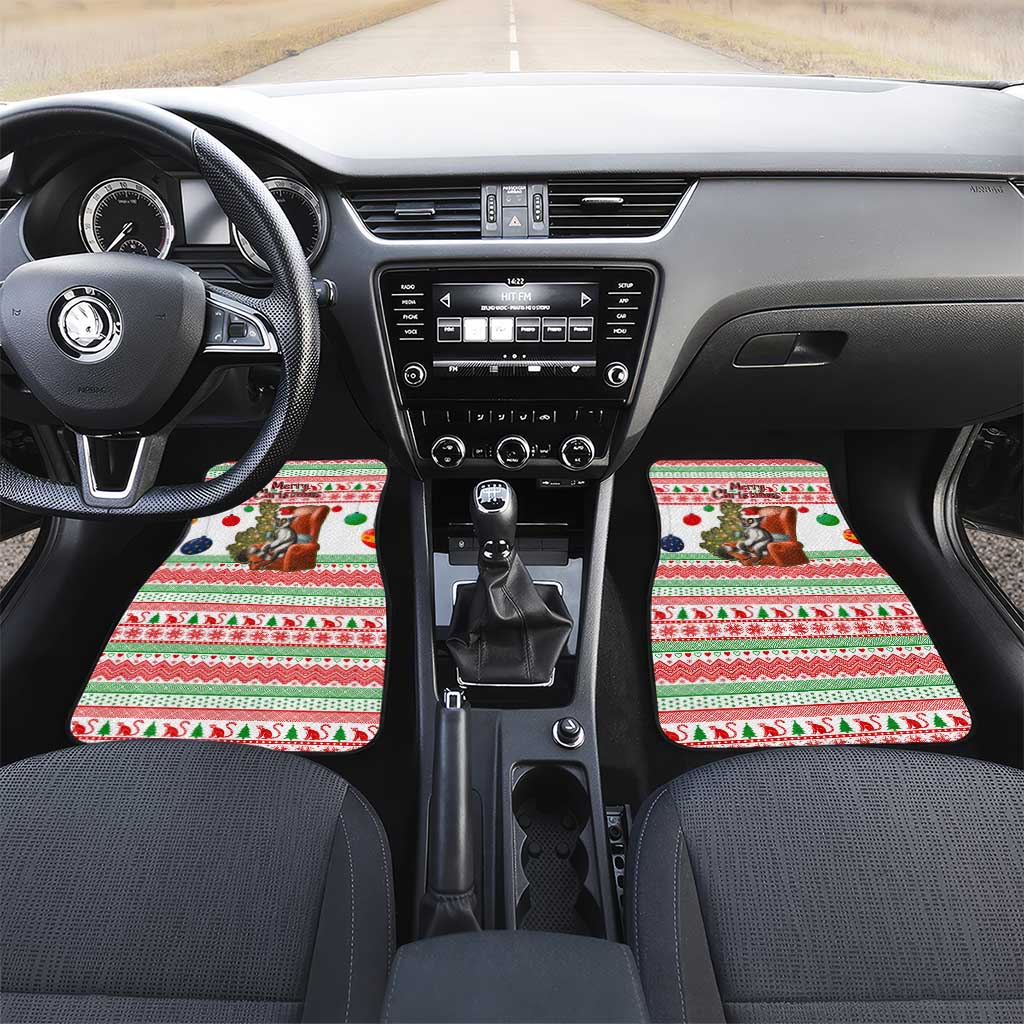 Madagascar Christmas Car Mats with Lemur Santa Hat Holiday Tree and Festive Pattern - Wonder Print Shop
