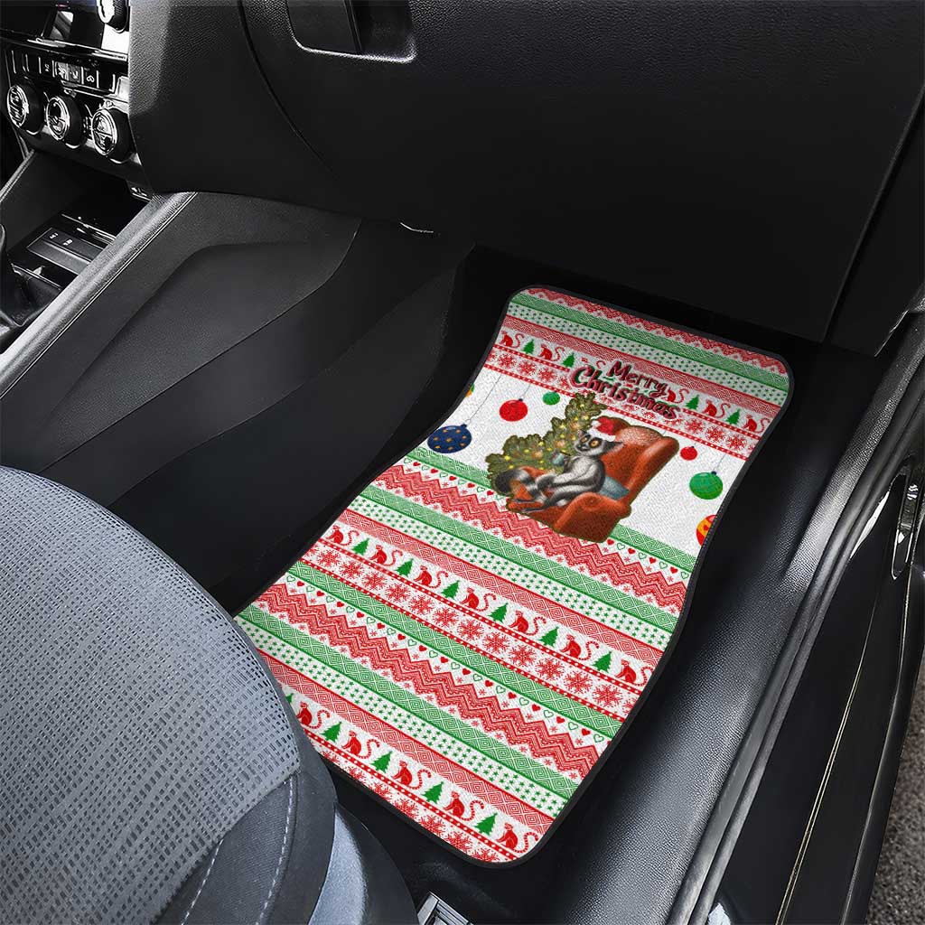 Madagascar Christmas Car Mats with Lemur Santa Hat Holiday Tree and Festive Pattern - Wonder Print Shop