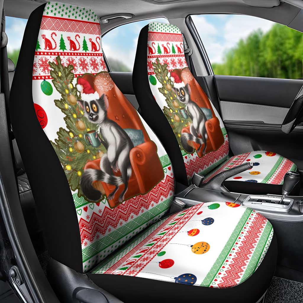 Madagascar Christmas Car Seat Cover with Lemur Santa Hat Holiday Tree and Festive Pattern - Wonder Print Shop