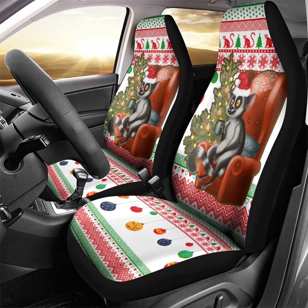 Madagascar Christmas Car Seat Cover with Lemur Santa Hat Holiday Tree and Festive Pattern - Wonder Print Shop