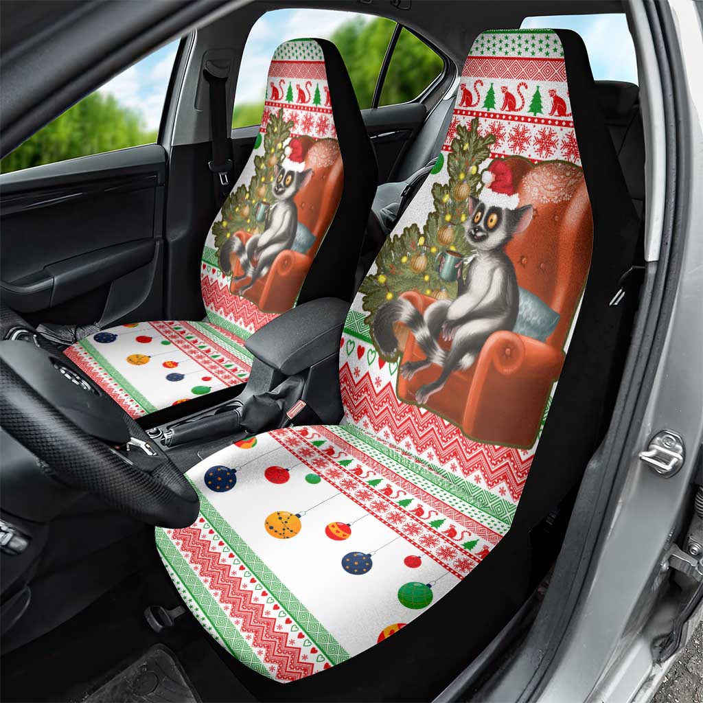 Madagascar Christmas Car Seat Cover with Lemur Santa Hat Holiday Tree and Festive Pattern - Wonder Print Shop