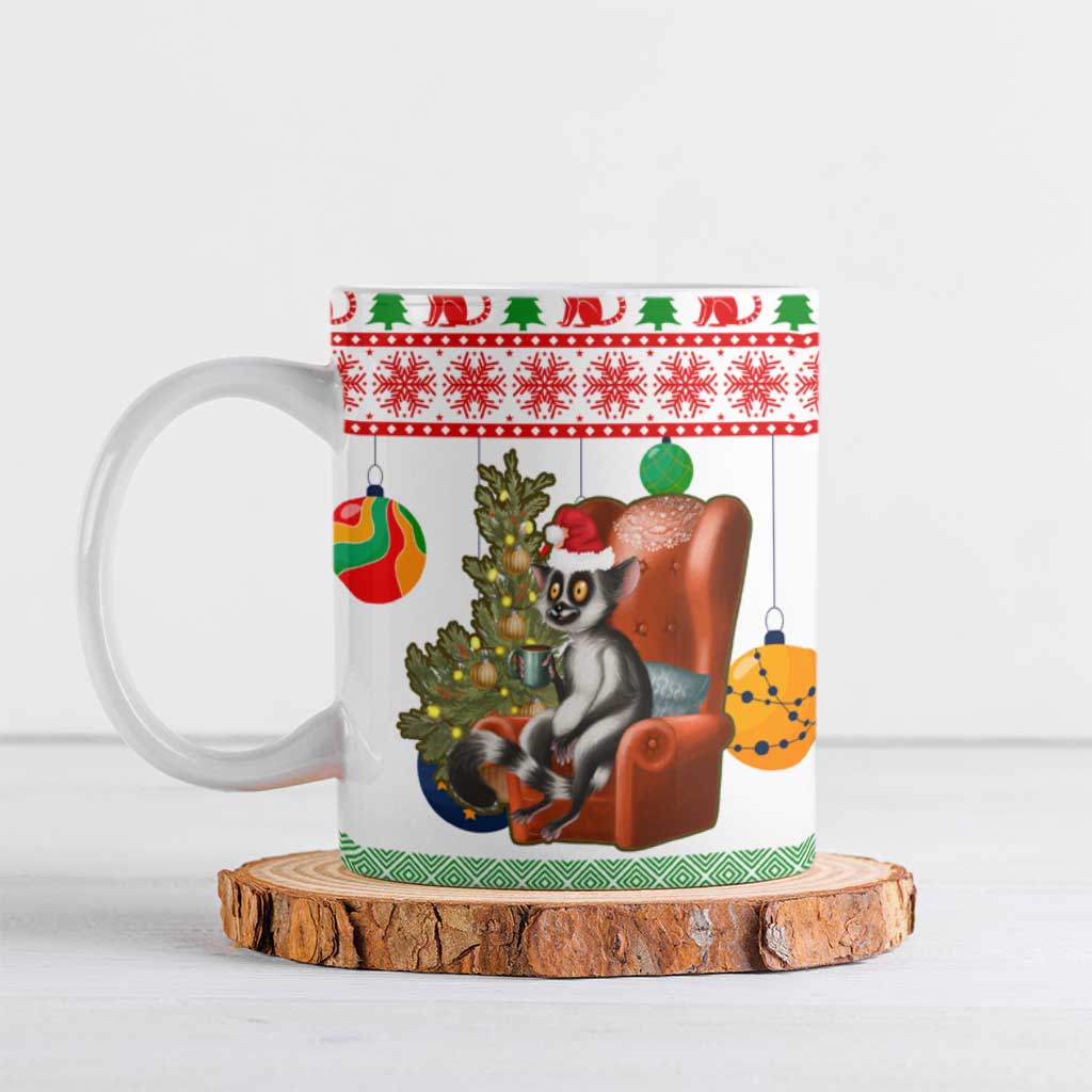 Madagascar Christmas Ceramic Mug with Lemur Santa Hat Holiday Tree and Festive Pattern - Wonder Print Shop