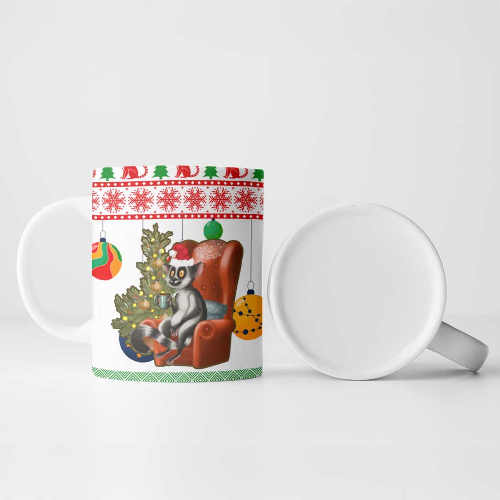Madagascar Christmas Ceramic Mug with Lemur Santa Hat Holiday Tree and Festive Pattern - Wonder Print Shop