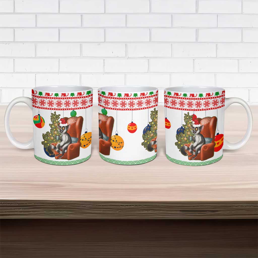 Madagascar Christmas Ceramic Mug with Lemur Santa Hat Holiday Tree and Festive Pattern - Wonder Print Shop