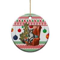 Madagascar Christmas Ceramic Ornament with Lemur Santa Hat Holiday Tree and Festive Pattern - Wonder Print Shop