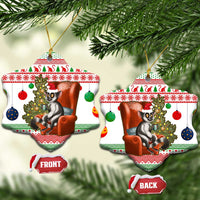 Madagascar Christmas Ceramic Ornament with Lemur Santa Hat Holiday Tree and Festive Pattern - Wonder Print Shop