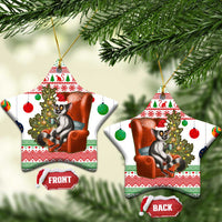 Madagascar Christmas Ceramic Ornament with Lemur Santa Hat Holiday Tree and Festive Pattern - Wonder Print Shop