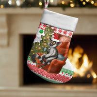Madagascar Christmas Stocking with Lemur Santa Hat Holiday Tree and Festive Pattern - Wonder Print Shop