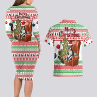 Madagascar Christmas Couples Matching Long Sleeve Bodycon Dress and Hawaiian Shirt with Lemur Santa Hat Holiday Tree and Festive Pattern - Wonder Print Shop