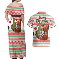 Madagascar Christmas Couples Matching Off Shoulder Maxi Dress and Hawaiian Shirt with Lemur Santa Hat Holiday Tree and Festive Pattern - Wonder Print Shop