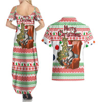 Madagascar Christmas Couples Matching Summer Maxi Dress and Hawaiian Shirt with Lemur Santa Hat Holiday Tree and Festive Pattern - Wonder Print Shop