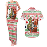 Madagascar Christmas Couples Matching Tank Maxi Dress and Hawaiian Shirt with Lemur Santa Hat Holiday Tree and Festive Pattern - Wonder Print Shop