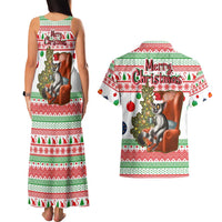 Madagascar Christmas Couples Matching Tank Maxi Dress and Hawaiian Shirt with Lemur Santa Hat Holiday Tree and Festive Pattern - Wonder Print Shop