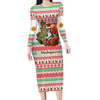 Madagascar Christmas Family Matching Long Sleeve Bodycon Dress and Hawaiian Shirt with Lemur Santa Hat Holiday Tree and Festive Pattern - Wonder Print Shop