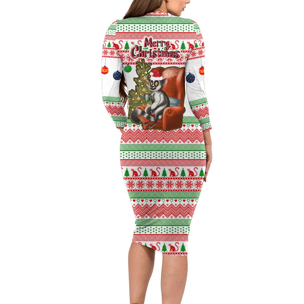 Madagascar Christmas Family Matching Long Sleeve Bodycon Dress and Hawaiian Shirt with Lemur Santa Hat Holiday Tree and Festive Pattern - Wonder Print Shop
