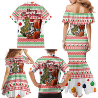 Madagascar Christmas Family Matching Mermaid Dress and Hawaiian Shirt with Lemur Santa Hat Holiday Tree and Festive Pattern - Wonder Print Shop
