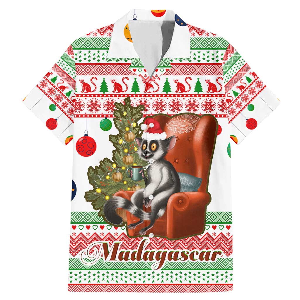 Madagascar Christmas Family Matching Mermaid Dress and Hawaiian Shirt with Lemur Santa Hat Holiday Tree and Festive Pattern - Wonder Print Shop