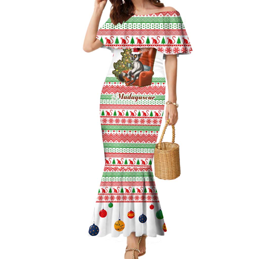 Madagascar Christmas Family Matching Mermaid Dress and Hawaiian Shirt with Lemur Santa Hat Holiday Tree and Festive Pattern - Wonder Print Shop