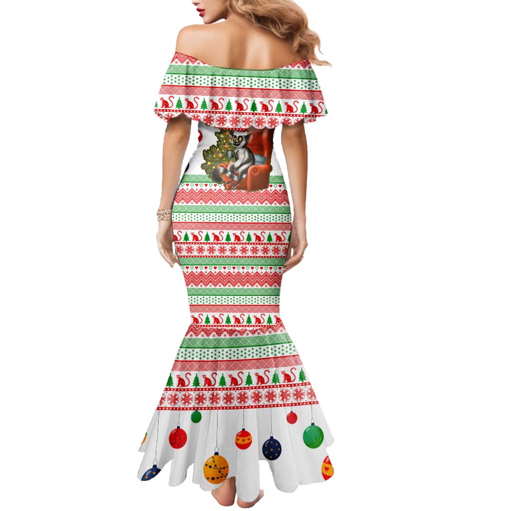 Madagascar Christmas Family Matching Mermaid Dress and Hawaiian Shirt with Lemur Santa Hat Holiday Tree and Festive Pattern - Wonder Print Shop