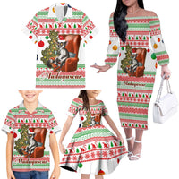 Madagascar Christmas Family Matching Off The Shoulder Long Sleeve Dress and Hawaiian Shirt with Lemur Santa Hat Holiday Tree and Festive Pattern - Wonder Print Shop