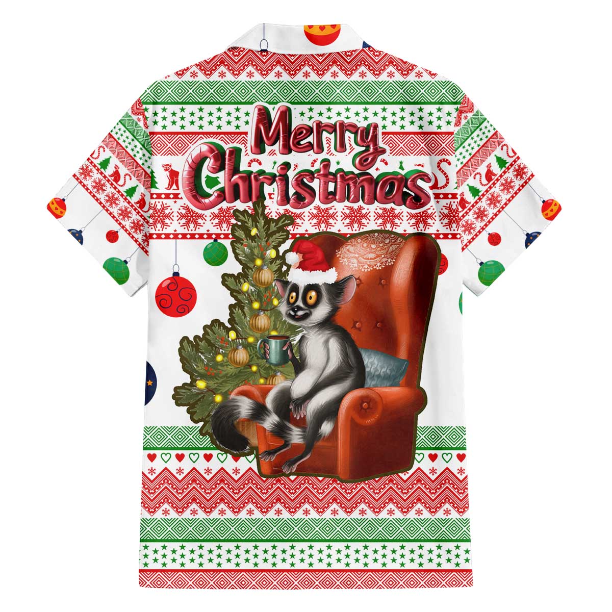 Madagascar Christmas Family Matching Off The Shoulder Long Sleeve Dress and Hawaiian Shirt with Lemur Santa Hat Holiday Tree and Festive Pattern - Wonder Print Shop