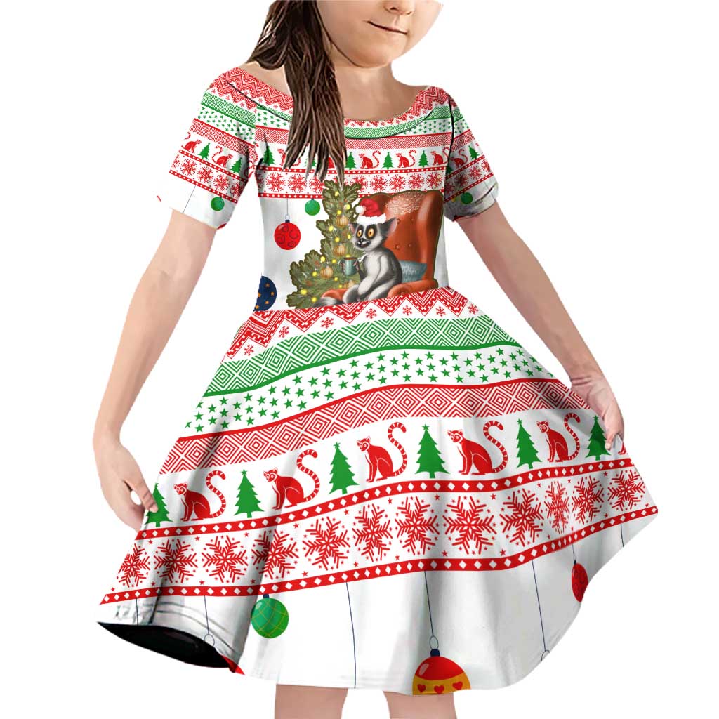 Madagascar Christmas Family Matching Off Shoulder Short Dress and Hawaiian Shirt with Lemur Santa Hat Holiday Tree and Festive Pattern - Wonder Print Shop